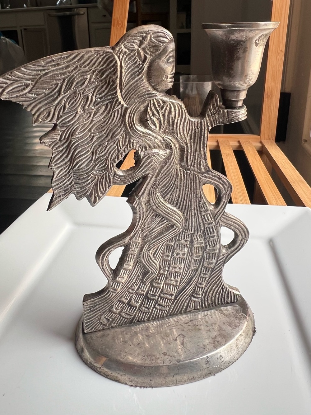 Silver Tone Angel Candle Holder